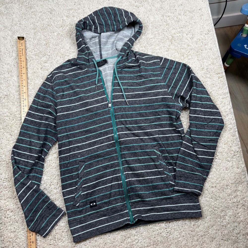 Oakley Men's M/M Gray Teal Stripe Full Zip Hoodie Jacket‎